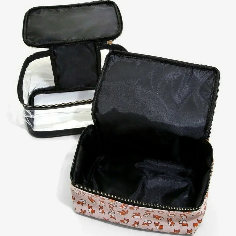 Corgi 2-Pieces Makeup Bag Set Clear and Corgi Print
